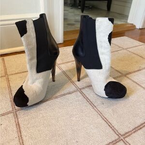 Fendi Black and White Calf Hair Heeled Booties